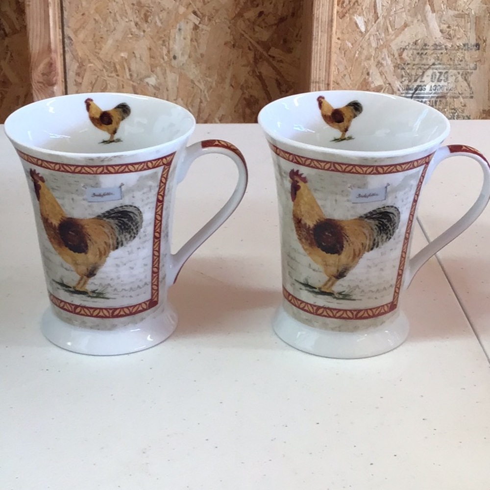 Pimpernel Fine Porcelain Rooster Design Ceramic Mugs - Set of 2